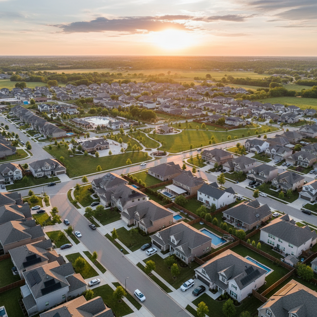 aerial view of a suburban neighborhood with houses