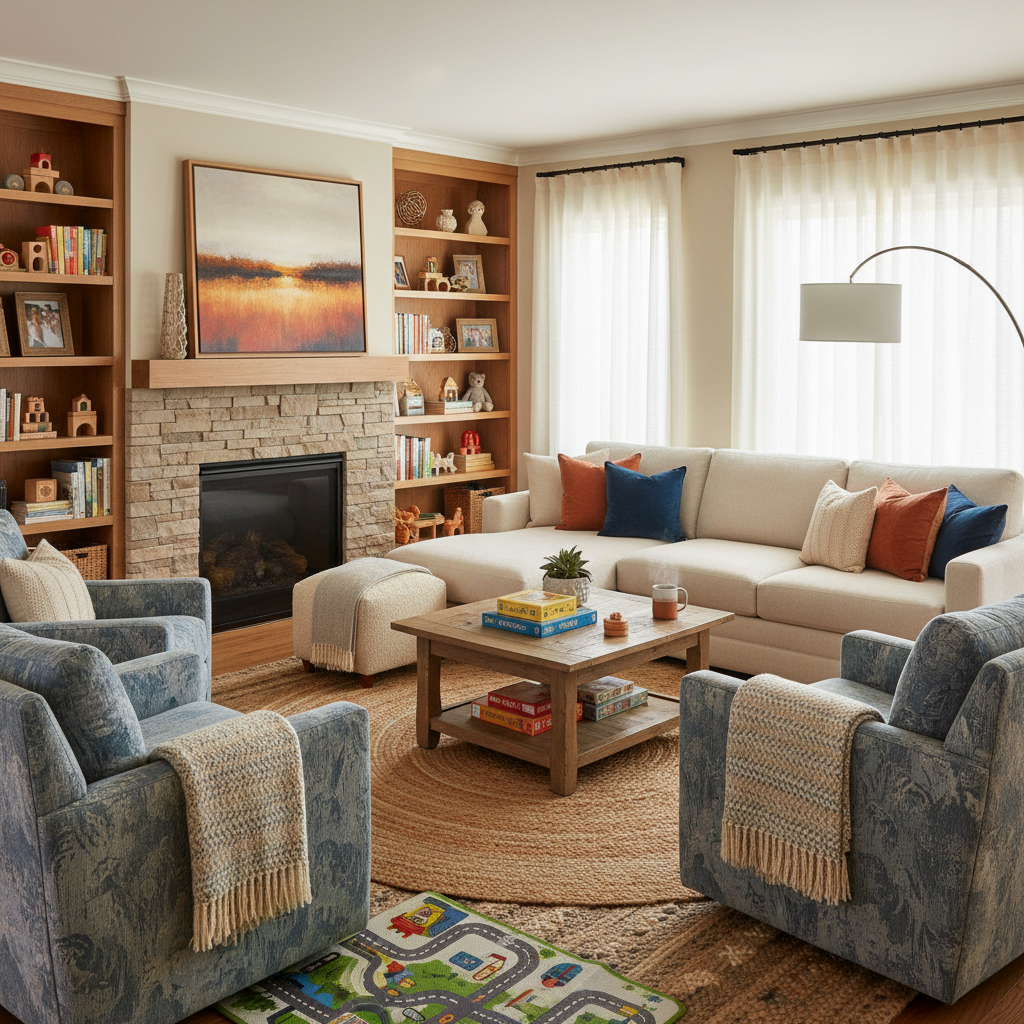 Cozy family-friendly living room design