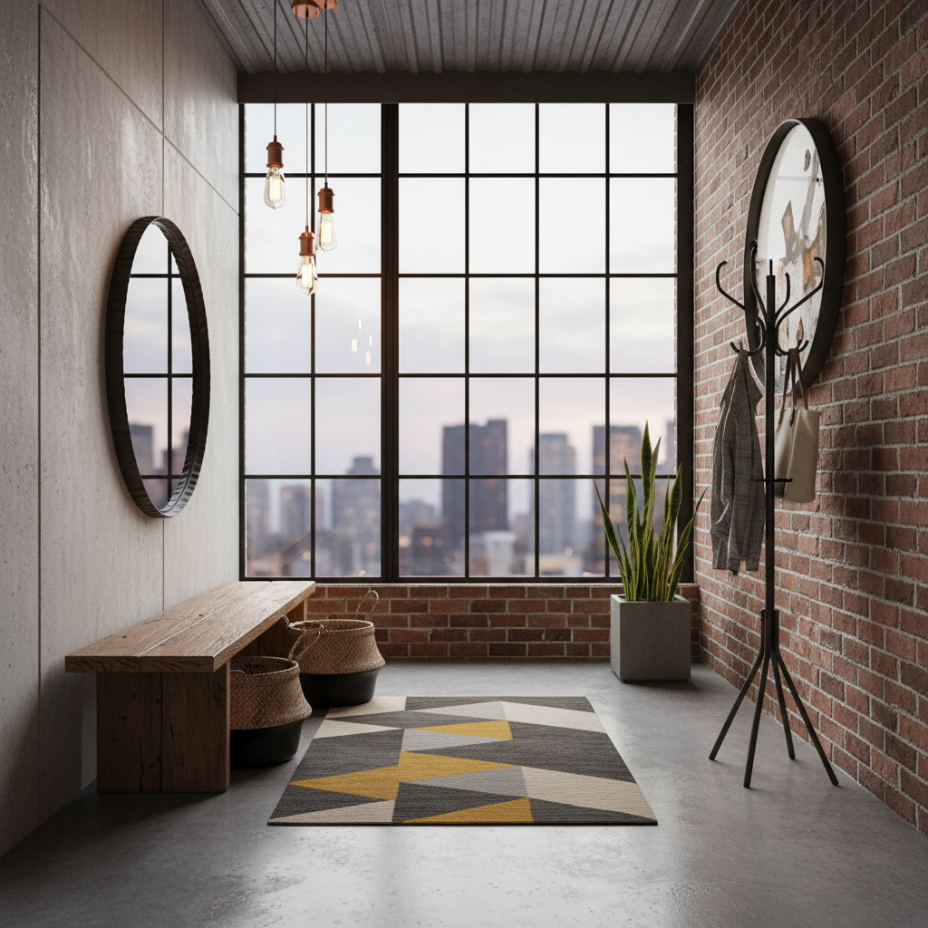 Image of a modern urban loft entryway with industrial features.