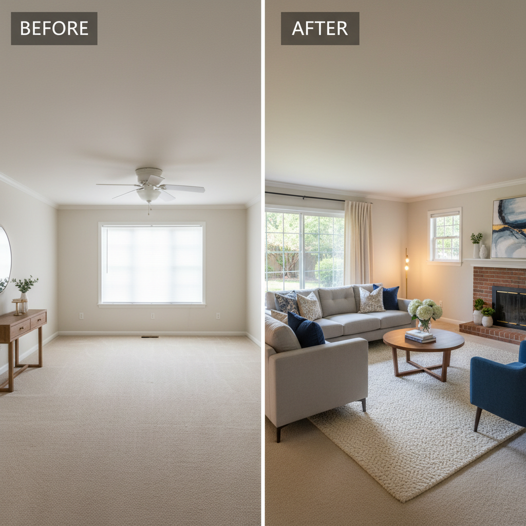 Virtual staging comparison: before and after images