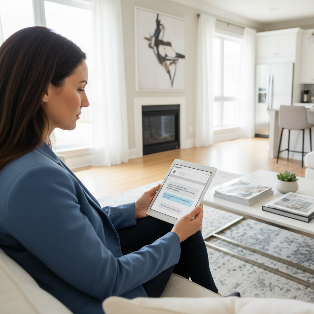 real estate agent using AI chatbot on a tablet